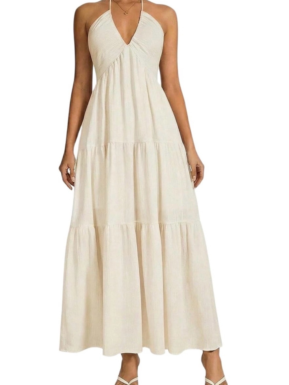 Beige Halter Maxi Tiered Dress